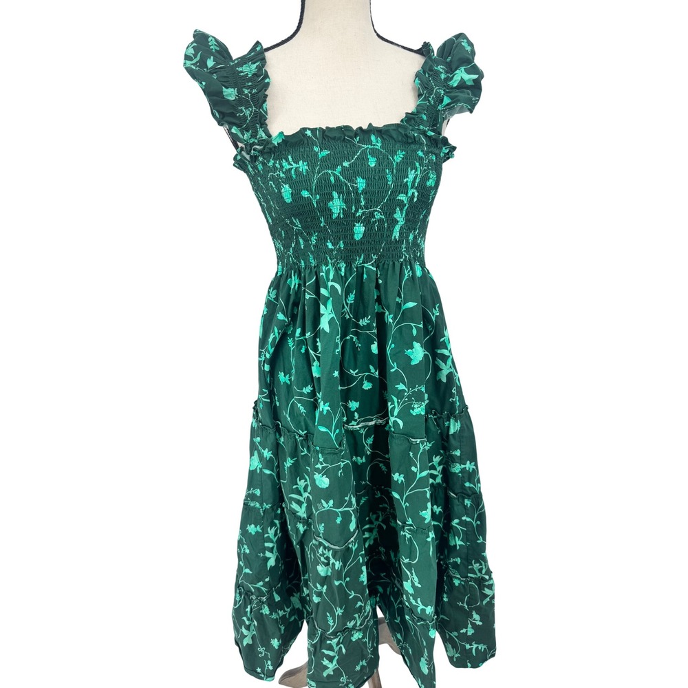 Hill House Home The Nap Dress Women Small Green Floral Smocked Tiered Midi Ellie